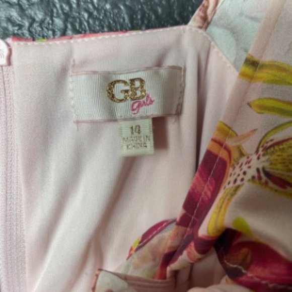 NWT GB Girls Floral Flutter Sleeve Ruffle Tie Waist Hem Dress Pink/Yellow Sz 14 - Picture 3 of 3